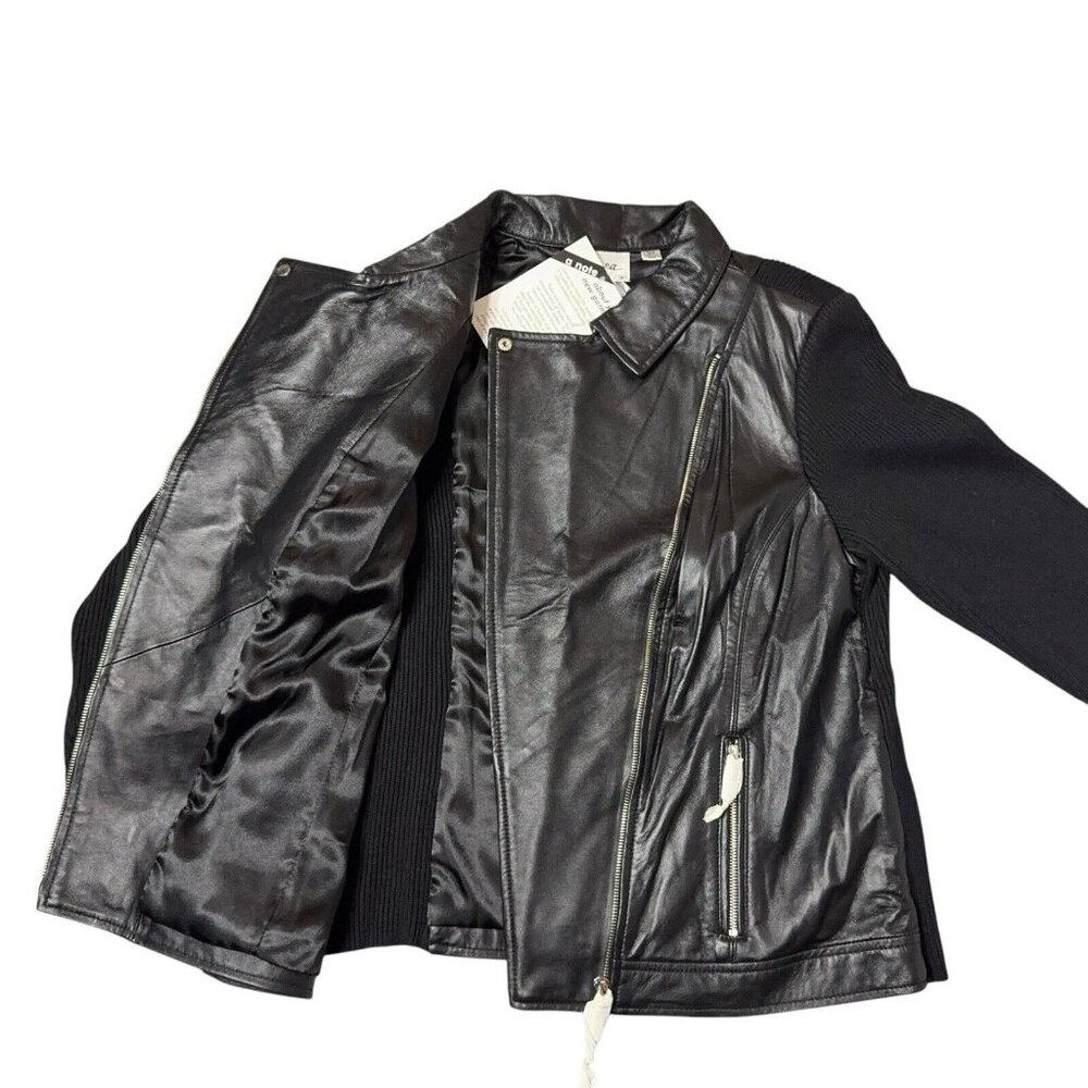 Leather Moto Jacket Zip Up Soft Black Knit Back Sleeves 18W Lined Casual Hip - Picture 11 of 16